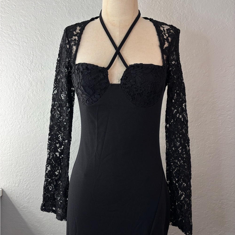 Black Lace Halter Dress